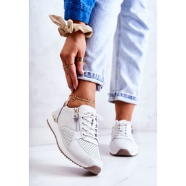 Vinceza Női sport bőr tornacipő Fehér Horessa aranysárga 1