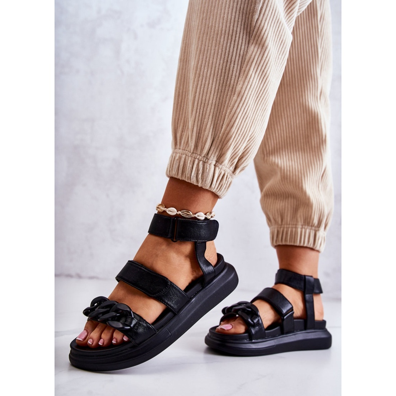 Bőr szandál lánccal La.Fi Fekete Alissia 2