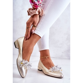 PA2 Bőr balerinák elegáns arany Millany díszítéssel aranysárga 2