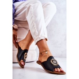 Lewski Shoes Bőr divatos papucsok Lewski cipők 3132 / O fekete 2