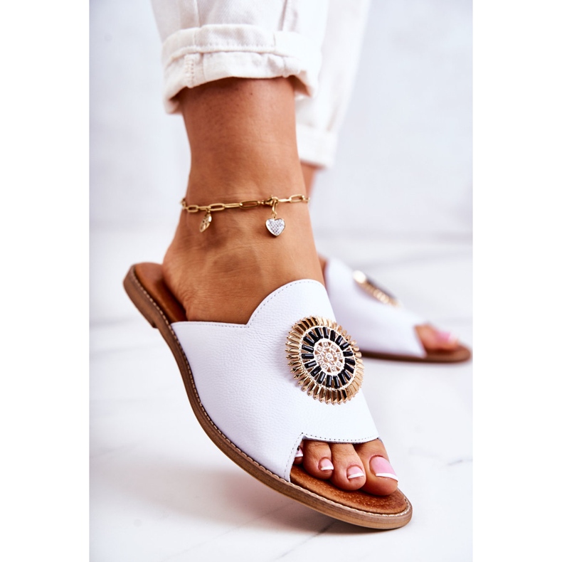 Lewski Shoes Bőr divatos papucsok Lewski cipők 3132 / O fehér 1