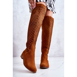 PA2 Piros Arinna Velúr csizma áttört mintával barna 1