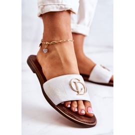 Bőr női papucs Nicole 2735 fehér és arany 2