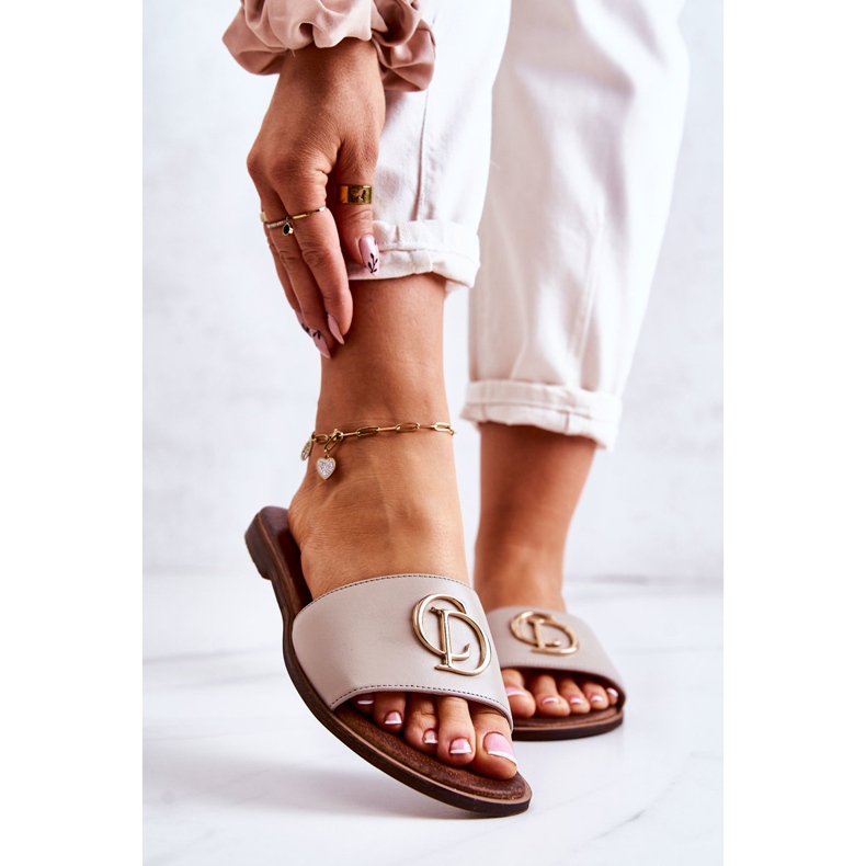 Bőr női papucs Nicole 2735 bézs 1