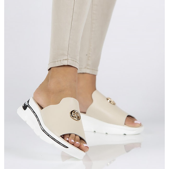 Bőr papucs Filippo DK3872 / 22 Legyen bézs 1 Bőr papucs Filippo DK3872 / 22 Legyen bézs 1