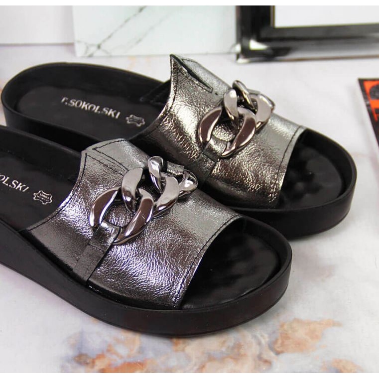 Bőr papucs lánccal T.Sokolski W SCA161 ezüst 2