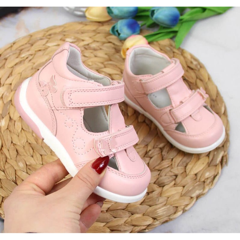 Tépőzáras cipő áttört American Club Jr AM892B rózsaszín 1