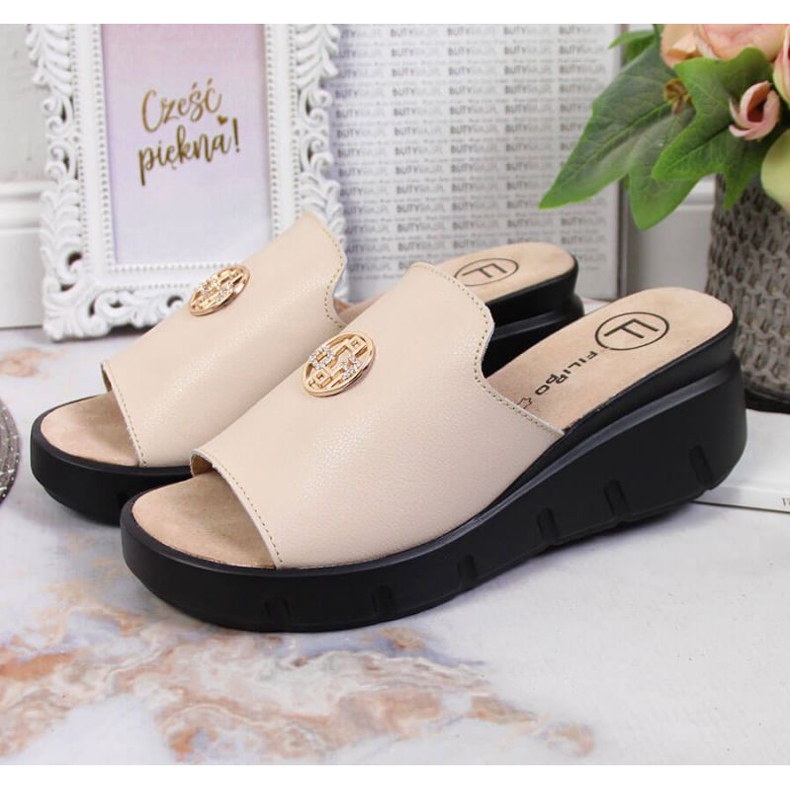 Bőr papucs az éken Filippo W PAW362B bézs 2