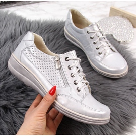 Bőr női cipő cipzárral, ezüst Helios 357 2