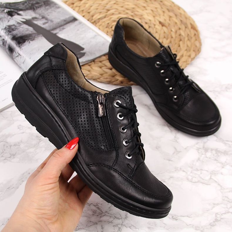 Bőr női cipő cipzárral fekete Helios 357 2