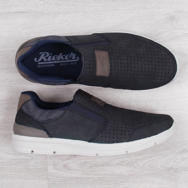 Férfi áttört bőrcipő, sötétkék Rieker 16455 1