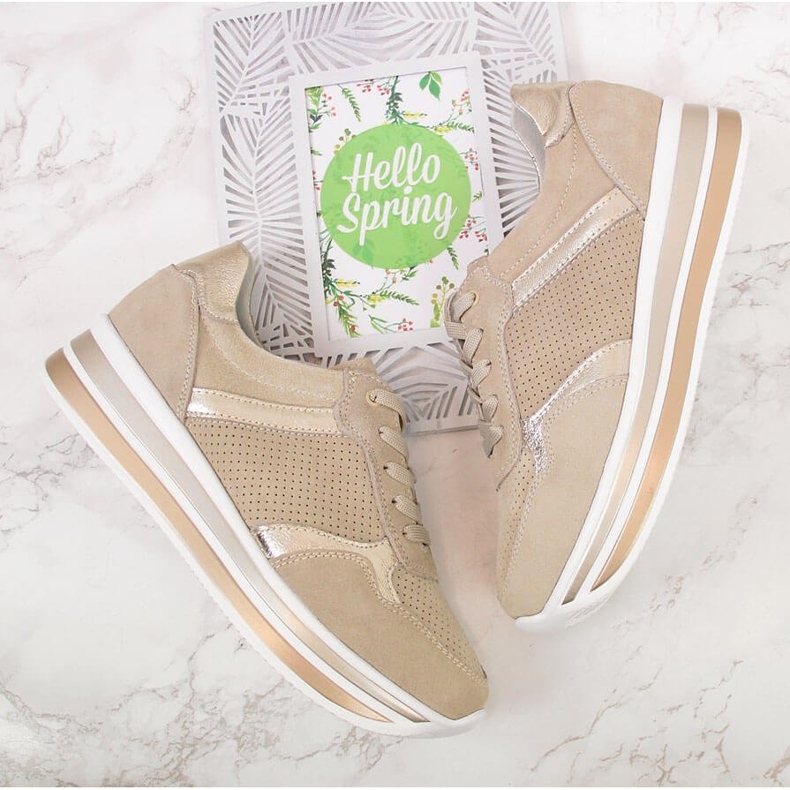 Női bőr tornacipő bézs Filippo platformon 2