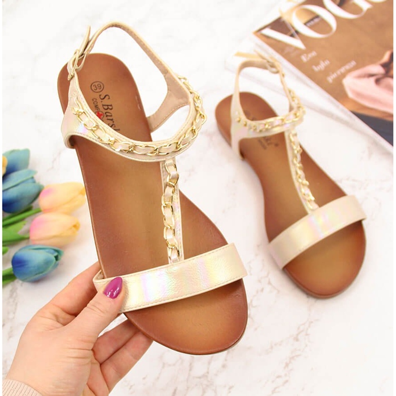 S.Barski Női szandál lánccal holo bézs S. Bararski 2