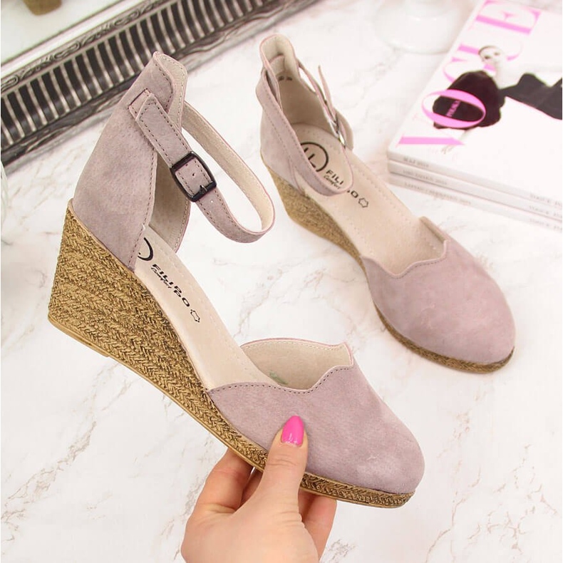 Bőr női szandál éken, piszkos rózsaszín Filippo 2