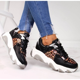 Bőr sportcipő nőknek leopard Goe II2N4067 fekete 1