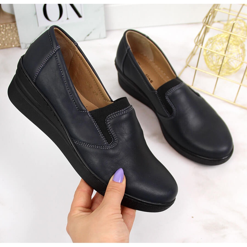 Kényelmes női bőrcipő, sötétkék Helios 349 2