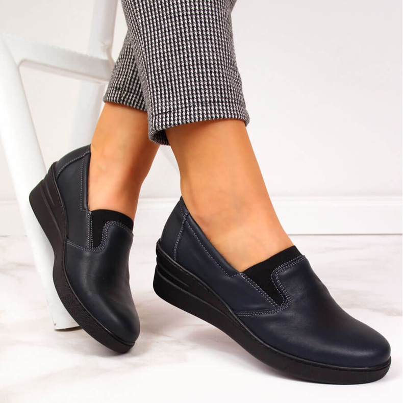 Kényelmes női bőrcipő, sötétkék Helios 349 1