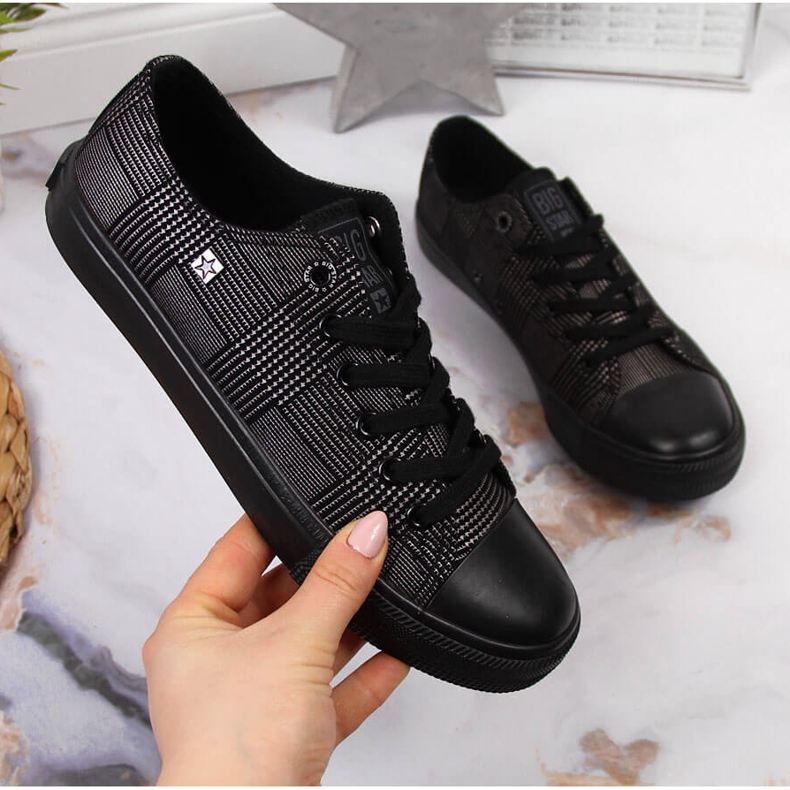 Black Big Star JJ274100 fekete, kockás, textil alacsony szárú tornacipő 1