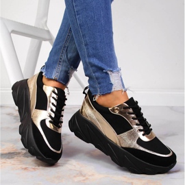 Női sportcipők a Potocki platformon fekete aranysárga 1