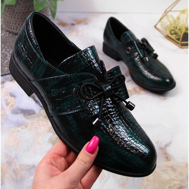 Zöld Jezzi lakkozott női cipő masnival 1