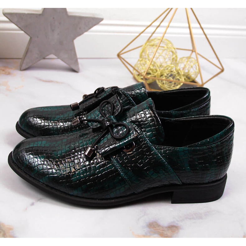 Zöld Jezzi lakkozott női cipő masnival 2