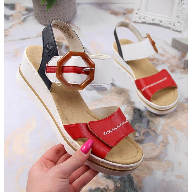 Női ékszandál Rieker 67476-33 fehér fekete piros sokszínű 1