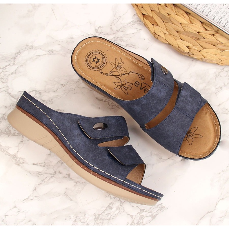 Kényelmes női sötétkék eVento tépőzáras papucs 2