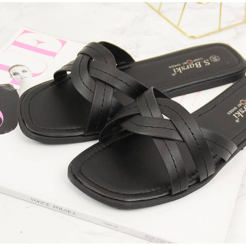 S.Barski Női lapos fekete papucs S. Barski 2