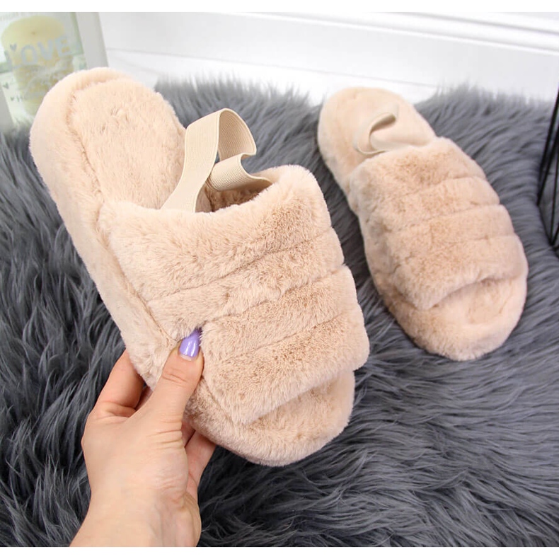 Női otthoni bézs szőrme Seastar papucs 2