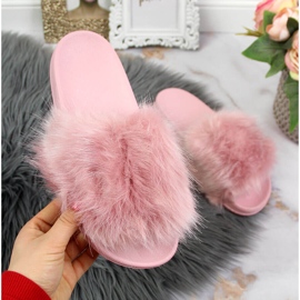 Női papucs szőrmével világoslila Msmg 2