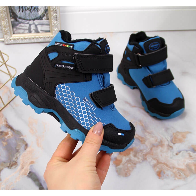 American Club kék tépőzáras vízálló trekking havas csizma fekete 1