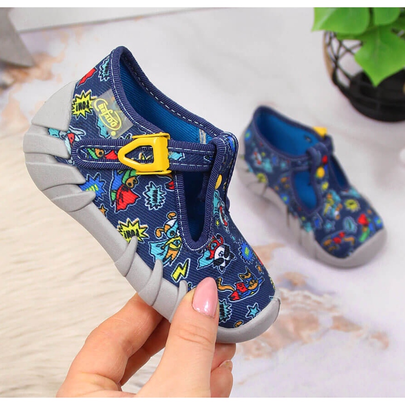 Fiú papucs óvodába, sötétkék és szürke Befado 1