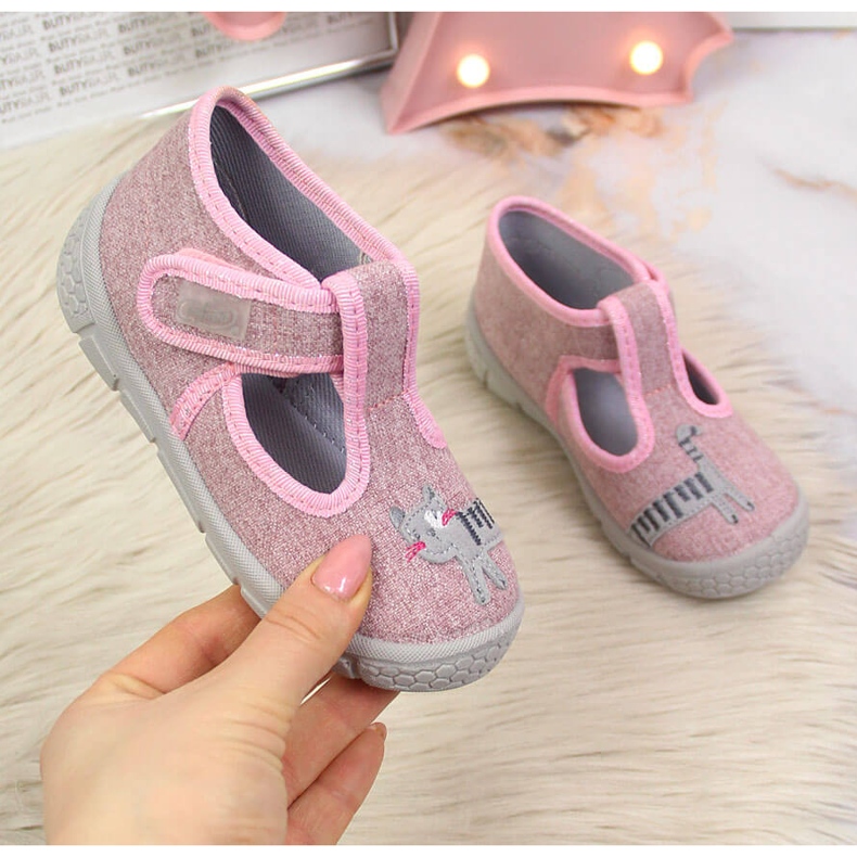 Lány tépőzáras papucs rózsaszín Befado macskával 1 Lány tépőzáras papucs rózsaszín Befado macskával 1