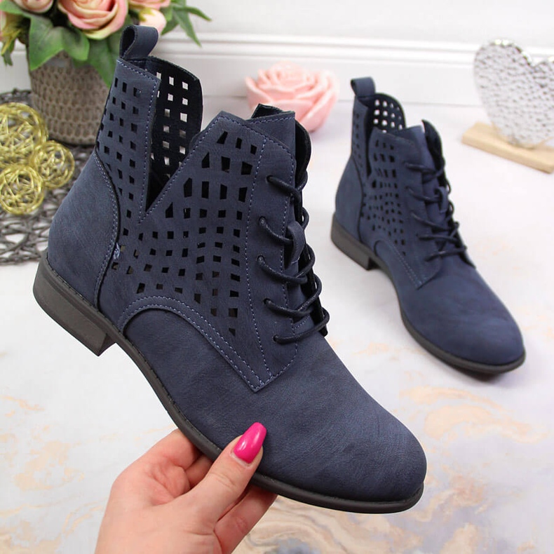 Női tavaszi áttört sötétkék Jezzi csizma 1