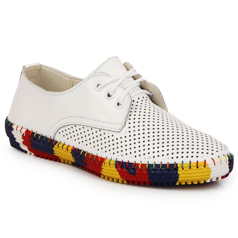 Kényelmes fehér Artiker bőr áttört cipő 1