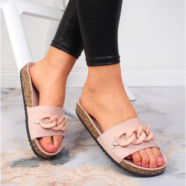 Női papucs púderrózsaszín Potocki lánccal 1