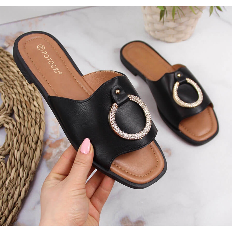 Fekete női papucs Potocki díszítéssel 2