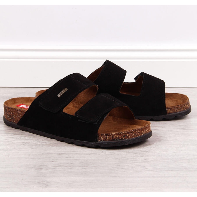 Férfi bőr papucs tépőzáras fekete Big Star JJ176001 1