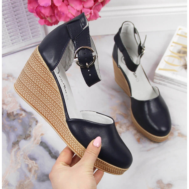 Bőr női szandál egy sötétkék ék Filippo 1