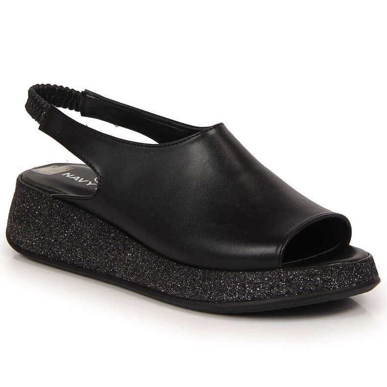 Fekete női szandál a Navy Dot platformon 2