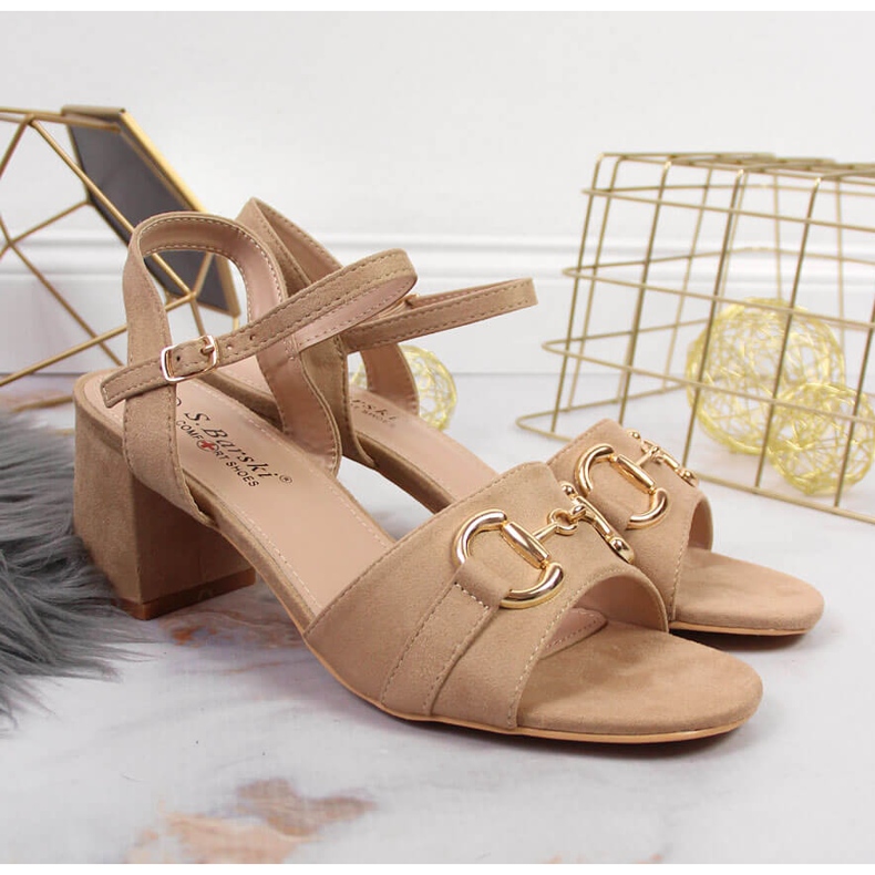 S.Barski Női szandál oszlopon, bézs színű díszítéssel, S. Barskitól 2