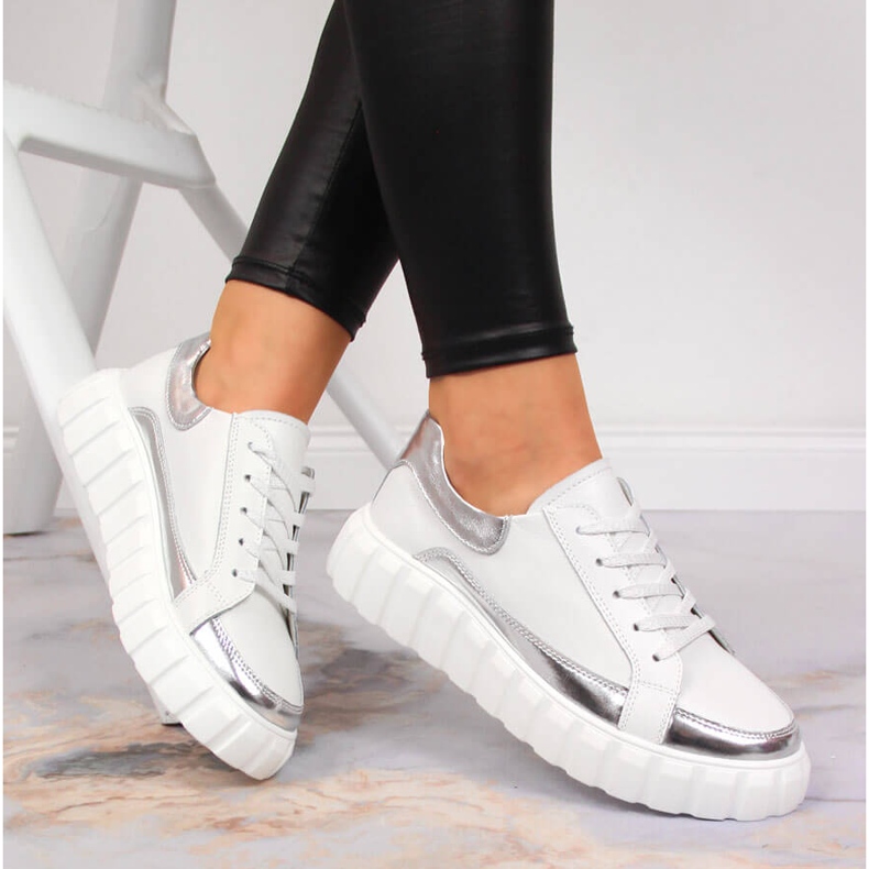S.Barski Bőr női cipő fehér S. Barski platformon ezüst 1
