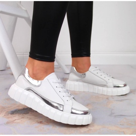 S.Barski Bőr női cipő fehér S. Barski platformon ezüst 2