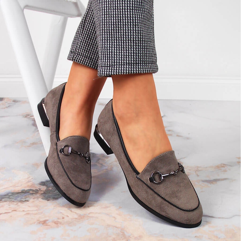 Női alacsony cipő mokaszin szürke Jezzi díszítéssel 1