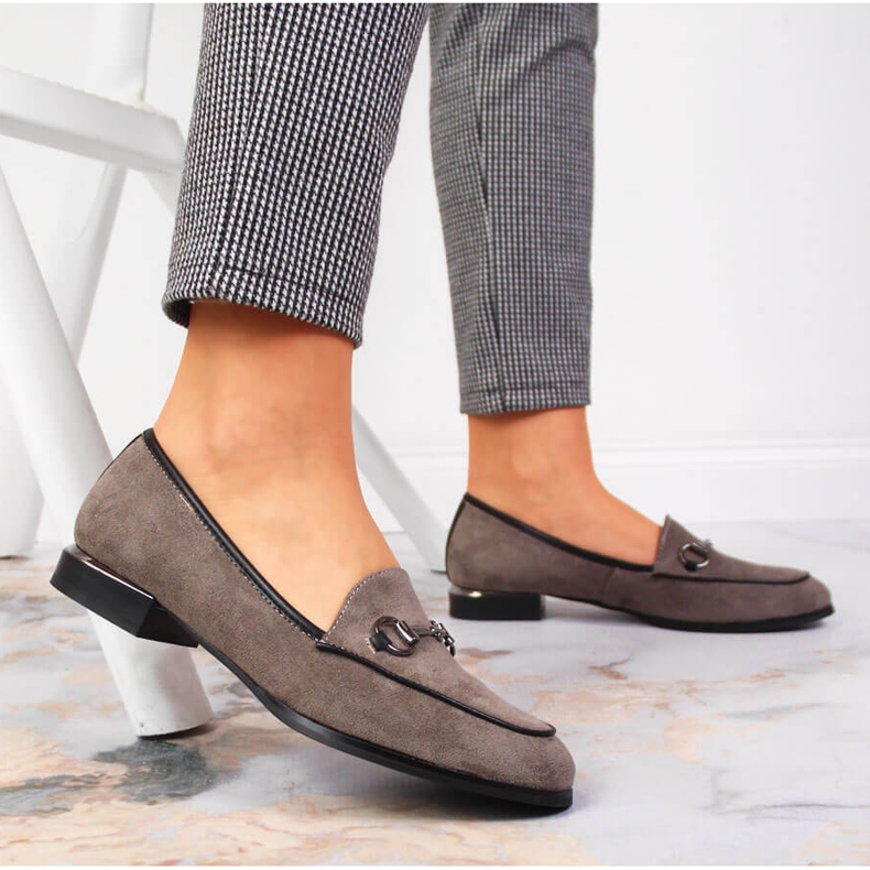 Női alacsony cipő mokaszin szürke Jezzi díszítéssel 2