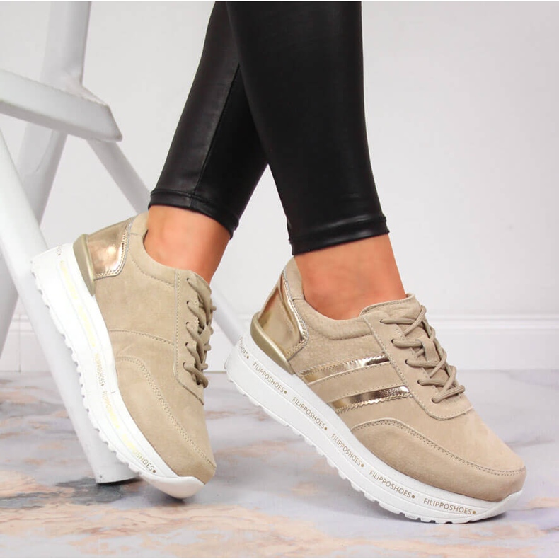 Női bőrcipők bézs Filippo platformon 1