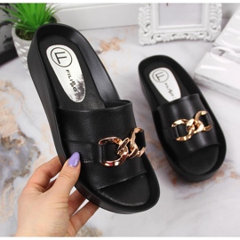 Fekete női bőr papucs Filippo lánccal 1