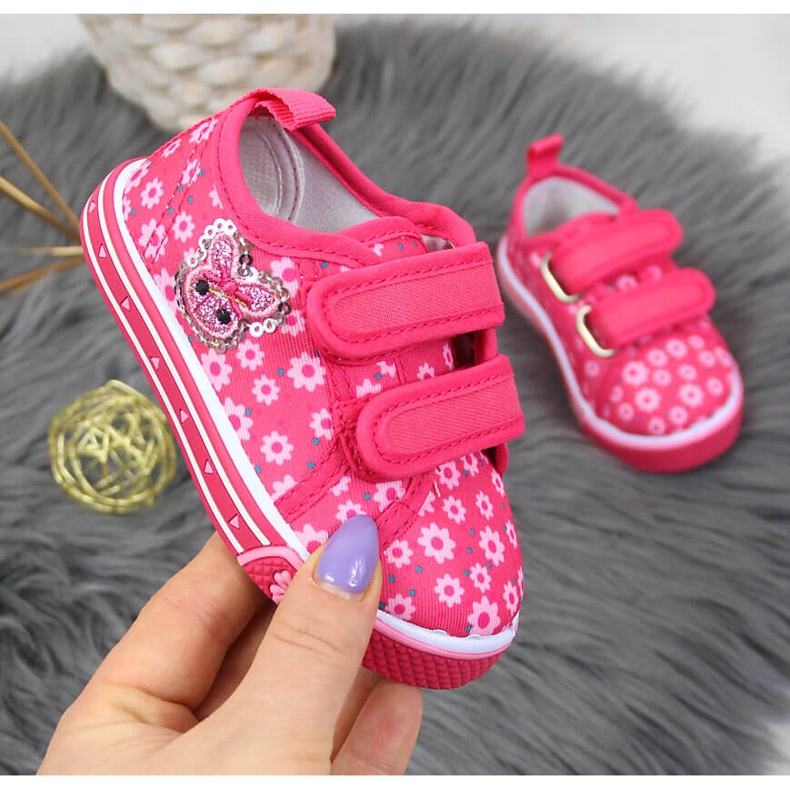 Lány Atletico rózsaszín tépőzáras tornacipő virágokkal 1