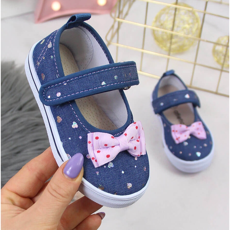 Lány balerinák tépőzárral és Atletico masnival sötétkék kék 1