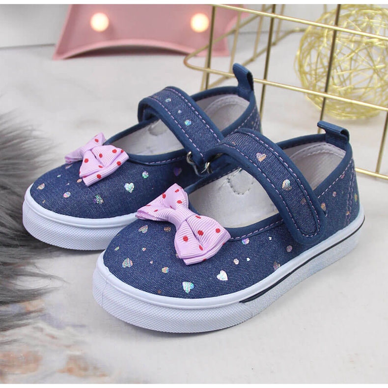 Lány balerinák tépőzárral és Atletico masnival sötétkék kék 2